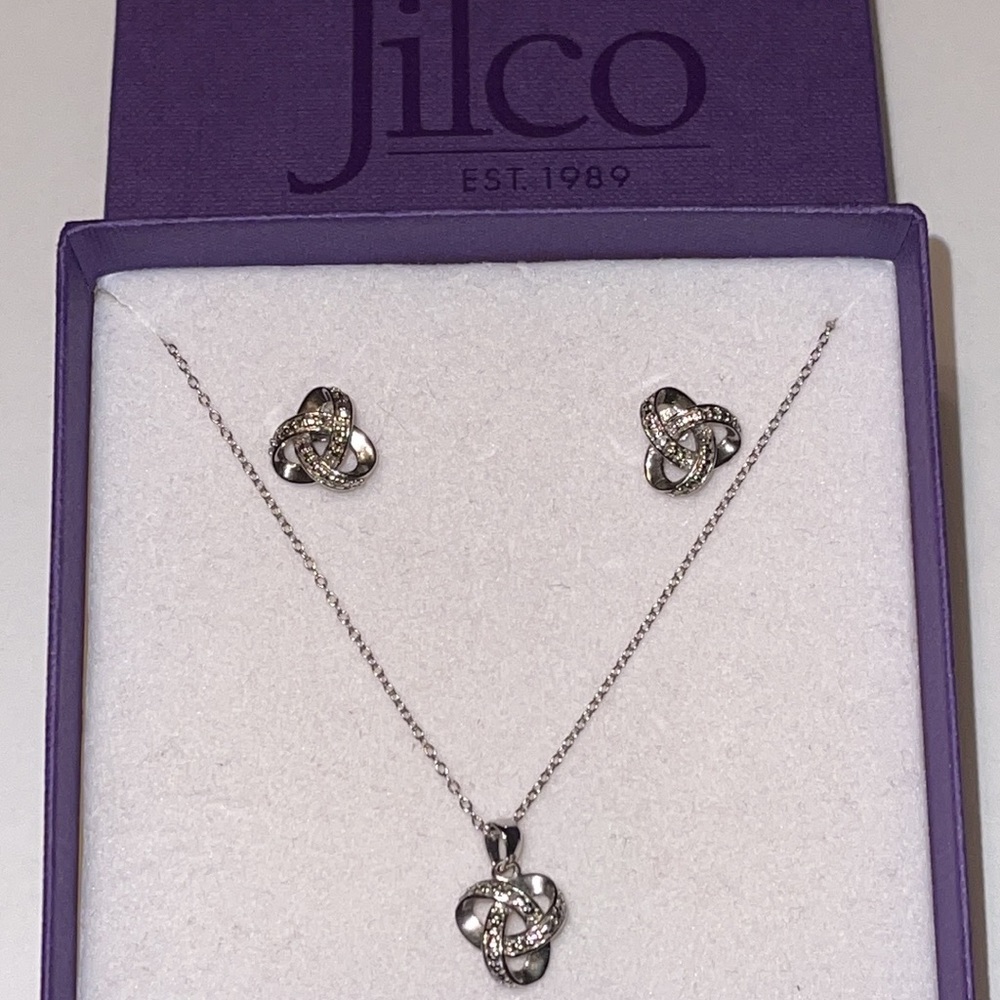 NWOT Diamond Love Knot Set,SS .02twt Diamond Pendant,SS .02twt Diamond Earrings - Picture 3 of 15